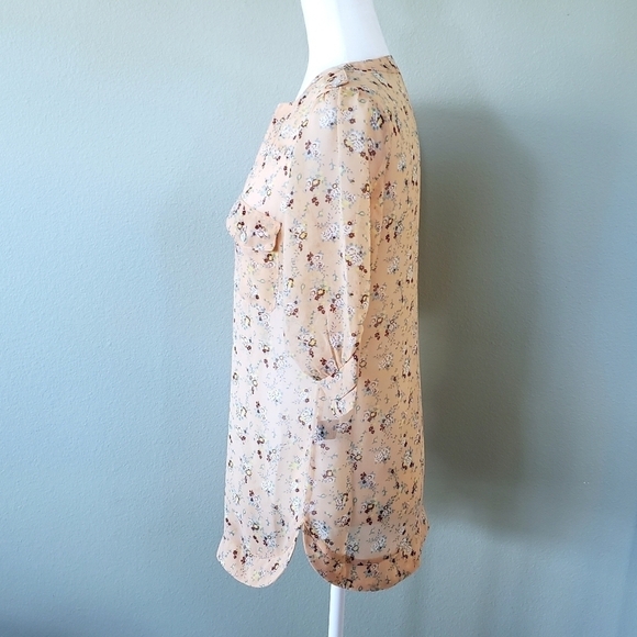 Angie peach floral semi-sheer tunic blouse size S - Picture 2 of 8